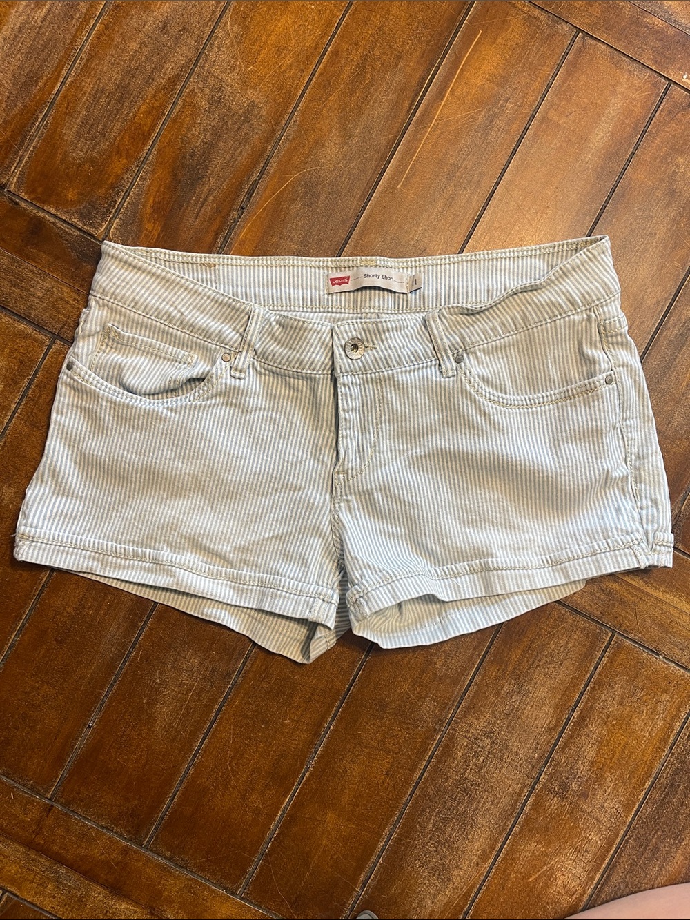 Levi's Women's Light Cream Pinstripe Jean Shorts
